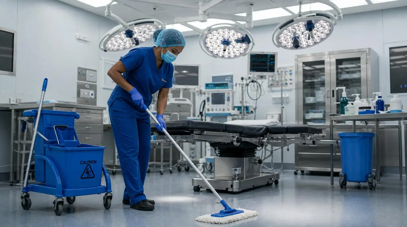 Professional_hospital_cleaning_technician_disinfecting_an_operating_room_between